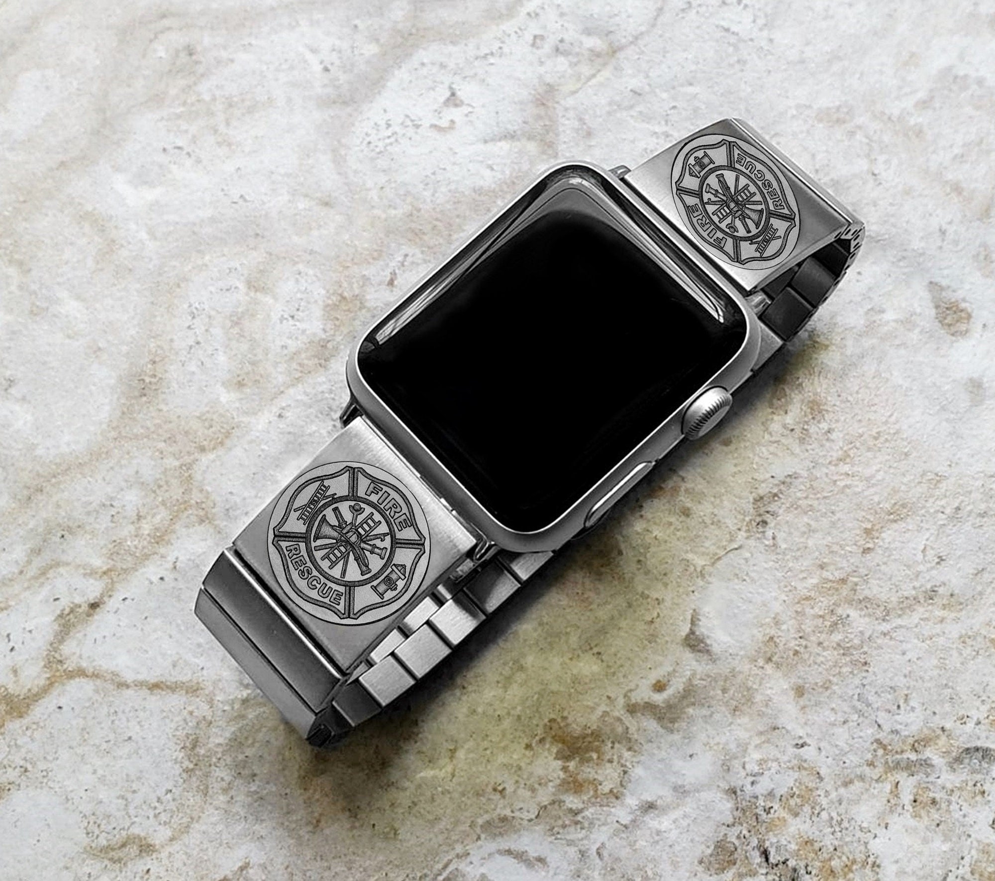 Engraved Watch Band Compatible with Apple iWatch Ultra 2 9 8 7 SE 6 5 4 3 2 1 Case 38mm 40mm 41mm 42mm 44mm 45mm 49mm St Steel Strap F1